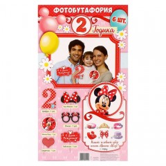 Фотобутафория на палочке «2 года», Минни Маус, 6 предметов - Фото 1