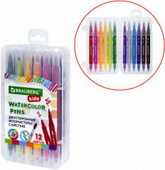 Набор фломастеров двусторонних с кистью - Фото 1