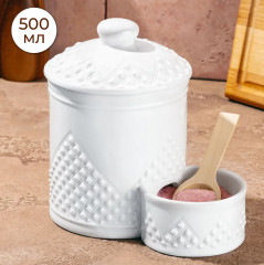 Банка для соли с деревянной ложкой «Ромбики» - Фото 2