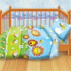 Комплект постельного белья для детской кроватки "Пчелки" (бязь, 1 наволочка 40х60), цвет голубой - Фото 1