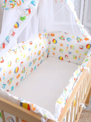 Комплект бортиков в кроватку с балдахином «Мишка играет» - Фото 1