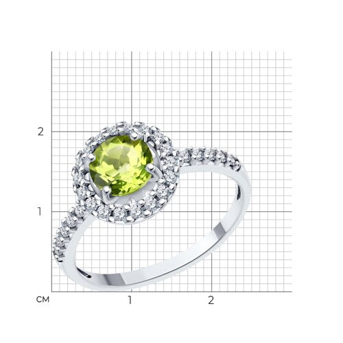 Кольцо из серебра с хризолитом и фианитами