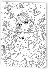 Раскраска в стиле anime «Девочка с зайкой» - Фото 2