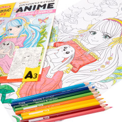 Раскраска в стиле anime «Девочка с зайкой» - Фото 4