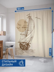 Штора для ванной «Начертания корабля в море» - Фото 2