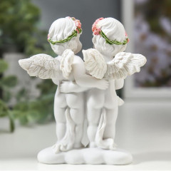 Фигурка декоративная «Ангелочки в розовых веночках с сердцем из роз» - Фото 1