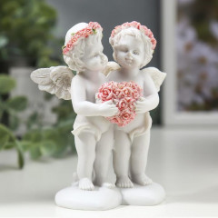 Фигурка декоративная «Ангелочки в розовых веночках с сердцем из роз» - Фото 3