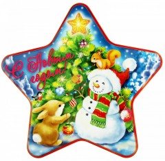 Подарочная банка жестяная-звезда «Снеговик» - Фото 1