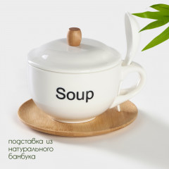 Супница с ложкой на подставке из бамбука - Фото 2