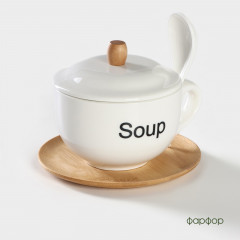 Супница с ложкой на подставке из бамбука - Фото 3