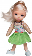 Кукла со стеклянными глазами в бело-зеленом платье - Фото 1