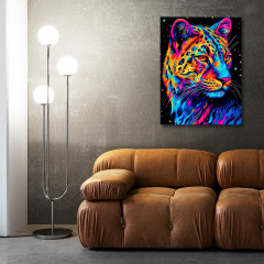 Картина по номерам «Черный холст. Радужный леопард» - Фото 1