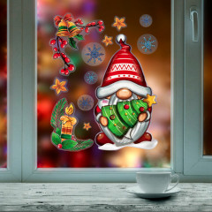 Наклейки для окон многоразовые двусторонние «Рождественский гном» - Фото 5