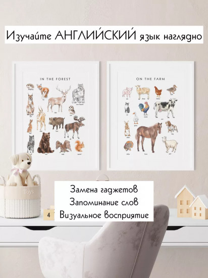 Набор из 10 постеров на английском языке для детей формат А4 без ламинирования 1-3 г.