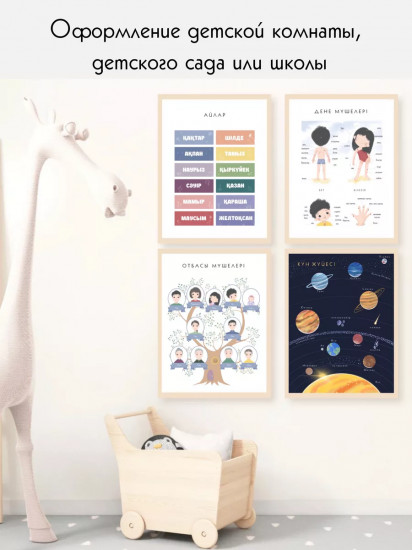 Набор из 10 постеров на казахском языке для детей формат А3 с ламинированием 3-5 л.