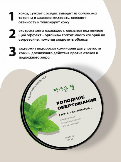 Обертывание холодное антицеллюлитное для тела «Мята-ламинария»