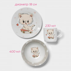 Набор детской посуды «Котёнок на скейте» - Фото 1