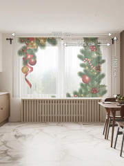 Комплект тюля с фотопринтом «Ёлочные украшения» - Фото 1