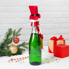 Одежда на бутылку «Снеговик шарф в полоску» с конвертиком для пожеланий - Фото 1