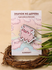 Значок ECO из дерева «Поросёнок» - Фото 3