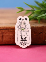 Значок ECO из дерева Аниме «Perfect panda girl» - Фото 2