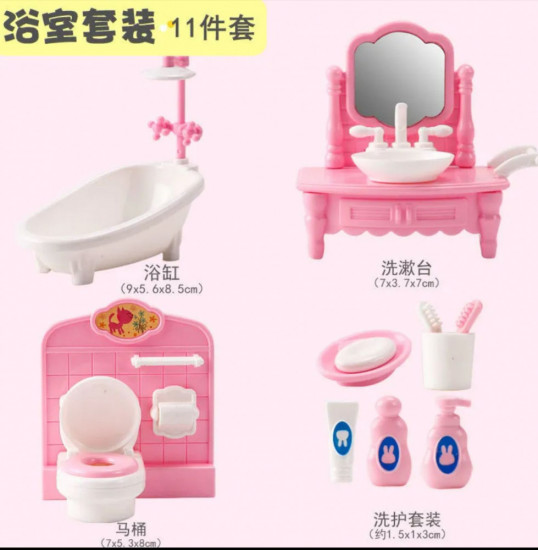 Набор ванной мебели и предметов для кукольного домика