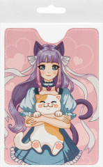 Обложка для проездного и пропуска «Девочка-аниме и котик» - Фото 4