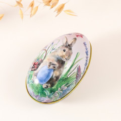 Шкатулка-яйцо «Пасхальный зайка в траве с яйцом» - Фото 1