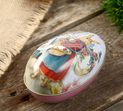 Шкатулка-яйцо «Зайка с корзинкой крашенных яиц» - Фото 1