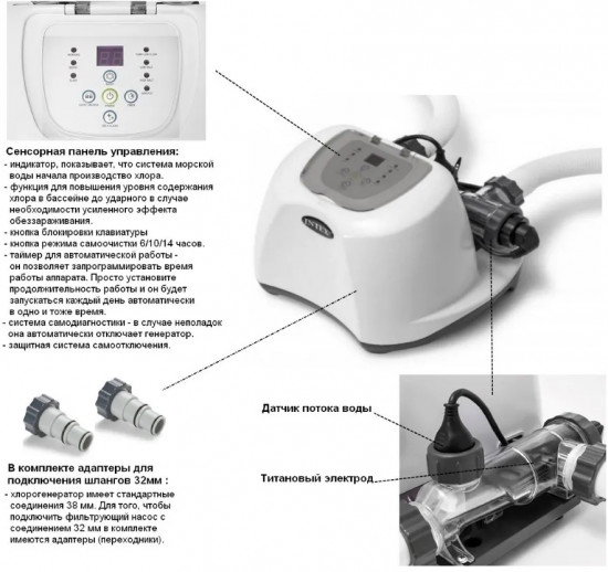 Хлорогенератор для бассейна Intex QS500