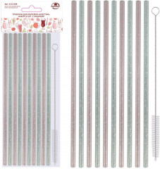 Набор трубочек для коктейлей многоразовых с ершиком «Блестки» - Фото 7