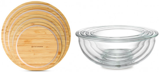 Набор стеклянных мисок с крышками из бамбука «Eco Store»