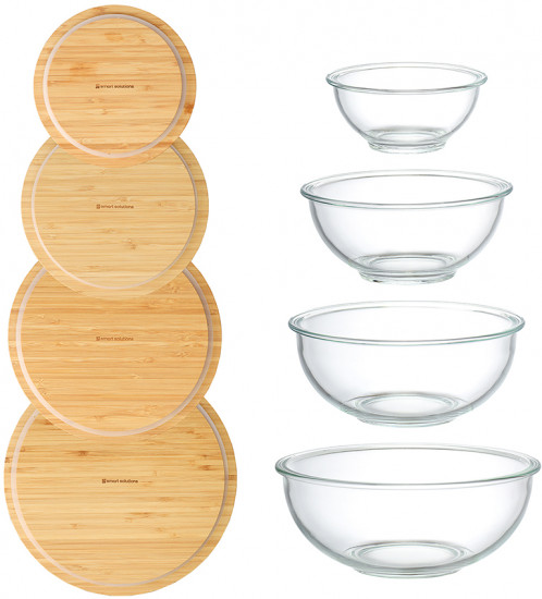 Набор стеклянных мисок с крышками из бамбука «Eco Store»