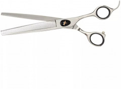 Ножницы для груминга филировочные с большим черным винтом 7" 56T «Silk Slice» - Фото 1