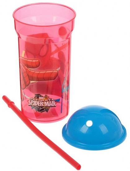 Стакан с соломинкой и крышкой «Человек-паук»