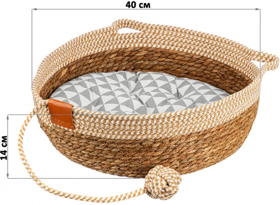 Лежанка для кошек и собак плетеная с подушкой и игрушкой