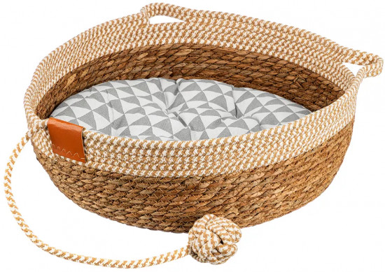 Лежанка для кошек и собак плетеная с подушкой и игрушкой