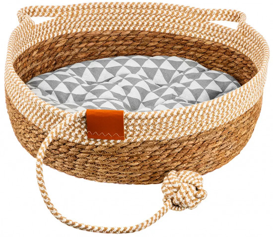 Лежанка для кошек и собак плетеная с подушкой и игрушкой