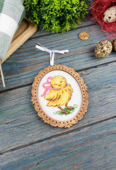 Набор для вышивания на деревянной основе «Цыпленок с бантом» - Фото 2