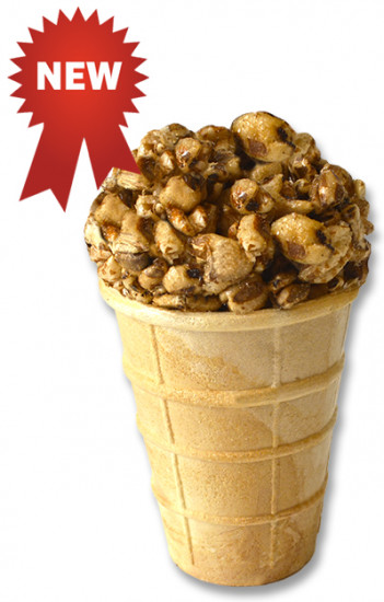 Воздушные зерна пшеницы в карамельном сиропе в вафельном стаканчике