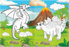 Динозавры и драконы. Раскраска с цветным фоном - Фото 3