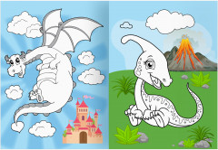 Динозавры и драконы. Раскраска с цветным фоном - Фото 5