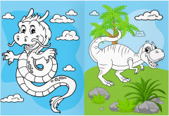 Динозавры и драконы. Раскраска с цветным фоном - Фото 6