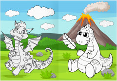 Динозавры и драконы. Раскраска с цветным фоном - Фото 8