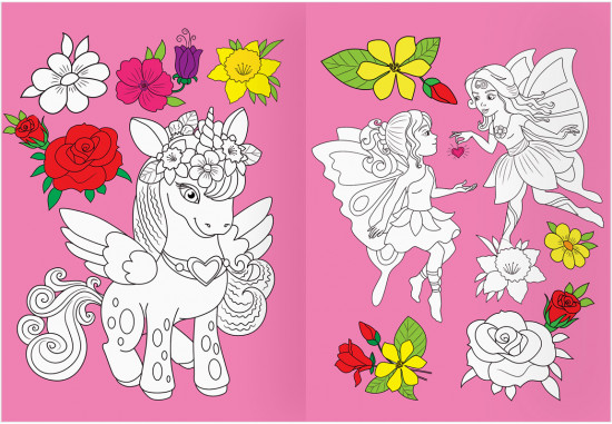 Страна единорожек. Раскраска с цветным фоном