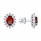Серьги-пусеты из серебра с гранатами и фианитами