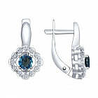Серьги из серебра с синими топазами и фианитами
