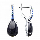 Серьги из серебра с авантюринами и фианитами