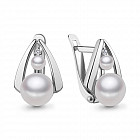 Серьги из серебра с жемчугом и фианитами