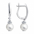 Серьги из серебра с жемчугом и фианитами